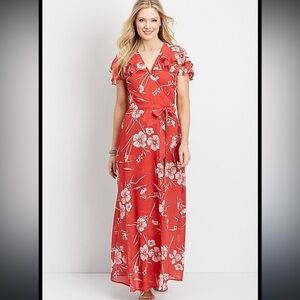 Floral Red Wrap Dress